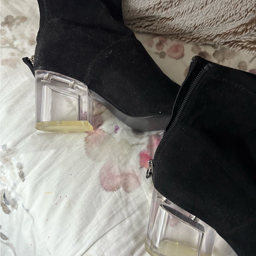 Steve Madden Black Heeled Boots with Clear Block Heel